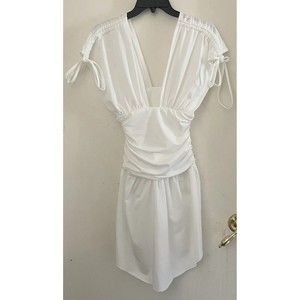 Swim Cover Up Dress Womens  White Beach Ruched Mini Cut off Size Small Travel